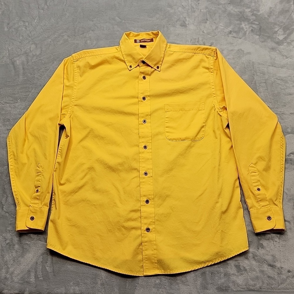 Harriton Shirt Mens Large Yellow Button Down Workwear Casual Twill Long Sleeve